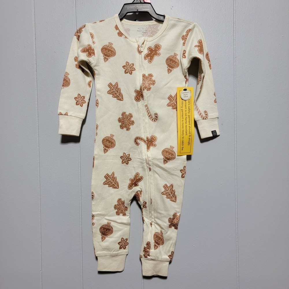 Modern Moments by Gerber Gingerbread Christmas Union Suit Sleeper 18M Cream New